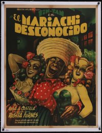 5p1179 EL MARIACHI DESCONOCIDO linen Mexican poster 1953 Cabral art of Tin-Tan & Cuban girls, rare!