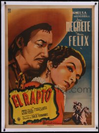 5p1183 EL RAPTO linen Mexican poster 1954 pretty Maria Felix and cowboy Jorge Negrete close up!