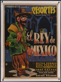 5p1184 EL REY DE MEXICO linen Mexican poster 1956 art of wacky Adalberto Martinez as Resortes, rare!