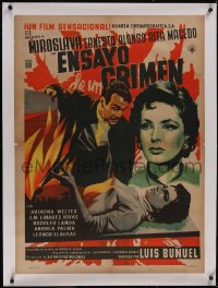 5p1187 ENSAYO DE UN CRIMEN linen Mexican poster 1955 Luis Bunuel, art of Miroslava & Alonso, rare!