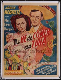 5p1217 ME HE DE COMER ESA TUNA linen Mexican poster 1946 art of Negrete & Maria Elena Marques, rare!