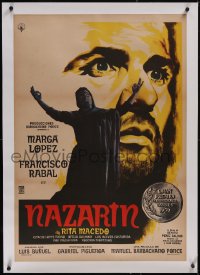 5p1221 NAZARIN linen Mexican poster 1959 Luis Bunuel, art of Mexican Catholic priest by Mendoza!