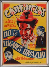 5p1224 NO TE ENGANES CORAZON linen Mexican poster R1940s deceptive art of Cantinflas smoking cigar!