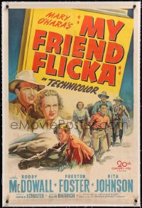 5p0574 MY FRIEND FLICKA linen 1sh 1947 great Fox stone litho art of Roddy McDowall & top cast!