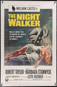 5p0579 NIGHT WALKER linen 1sh 1965 William Castle, Robert Taylor, Barbara Stanwyck, Reynold Brown art!