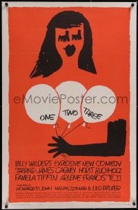 5p0584 ONE, TWO, THREE linen 1sh 1962 Billy Wilder, wonderful Saul Bass art of girl with balloons!