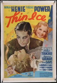 5p0641 THIN ICE linen 1sh 1937 Maturo art of Sonja Henie ice skating & with Tyrone Power, very rare!