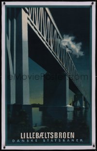 5p0900 DSB linen 25x39 Danish travel poster 1951 cool Aage Rasmussen art of Little Belt Bridge!