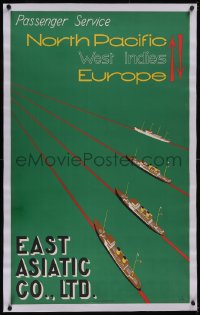 5p0903 EAST ASIATIC COMPANY linen 24x40 Danish travel poster 1935 Edmund Bille art of ships, rare!