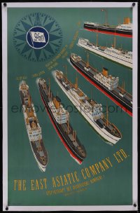 5p0902 EAST ASIATIC COMPANY linen 25x39 Danish travel poster 1950 Sten Heilmann Clausen art of ships!