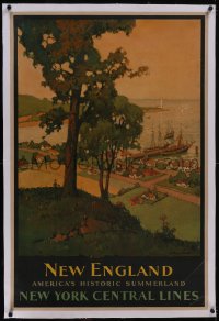 5p0910 NEW YORK CENTRAL RAILROAD NEW ENGLAND linen 27x41 travel poster 1920s Anthony Hansen art, rare!