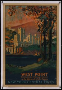 5p0911 NEW YORK CENTRAL RAILROAD WEST POINT linen 27x41 travel poster 1920s Frank Hazell art, rare!