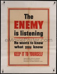 5p0992 ENEMY IS LISTENING linen 20x28 WWII war poster 1942 he wants to know what YOU know, shut up!