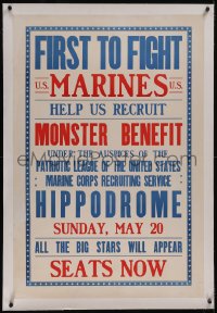 5p0996 FIRST TO FIGHT U.S. MARINES linen 28x42 WWI war poster 1917 monster benefit to recruit, rare!