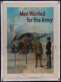 5p1018 MEN WANTED FOR THE ARMY linen 30x41 WWI war poster 1914 Whelan art of heavy artillery, rare!