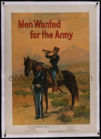 5p1020 MEN WANTED FOR THE ARMY linen 30x42 WWI war poster 1914 Whelan art of bugler on horse, rare!