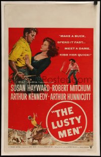 5p0083 LUSTY MEN WC 1952 art of Robert Mitchum with sexy Susan Hayward & riding on bull, very rare!