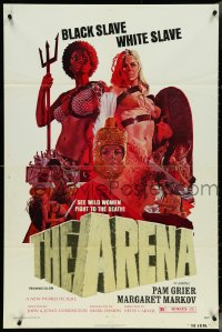 5r0290 ARENA 1sh 1974 John Solie artwork of sexy gladiator Pam Grier, Margaret Markov!