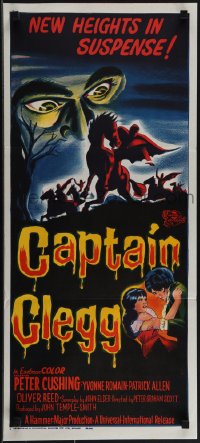 5r0163 CAPTAIN CLEGG Aust daybill 1962 Hammer, great horror art of skeletons riding skeleton horses!