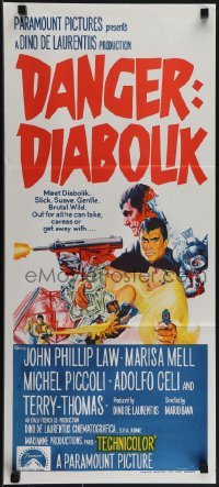 5r0168 DANGER: DIABOLIK Aust daybill 1968 Mario Bava, John Phillip Law & sexy Marisa Mell!