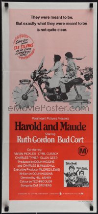 5r0177 HAROLD & MAUDE Aust daybill R1970s Ruth Gordon, Bud Cort, sing out with Cat Stevens!