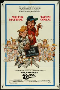 5r0302 BAD NEWS BEARS 1sh 1976 Jack Davis art, Walter Matthau coaches baseball player Tatum O'Neal!