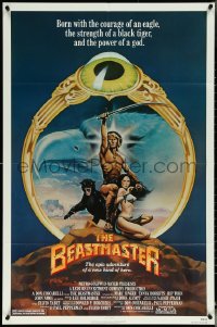 5r0317 BEASTMASTER 1sh 1982 Taylor art of bare-chested Marc Singer & sexy Tanya Roberts!