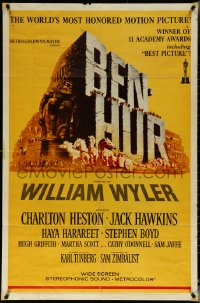 5r0322 BEN-HUR 1sh R1969 Charlton Heston, William Wyler classic religious epic, chariot art!