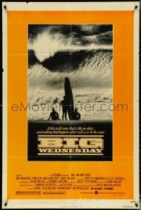 5r0332 BIG WEDNESDAY 1sh 1978 John Milius classic surfing movie, silhouette of surfers on beach!