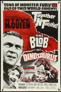 5r0341 BLOB /DINOSAURUS 1sh 1964 great close up of Steve McQueen, plus art of T-Rex w/girl!