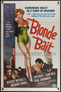 5r0342 BLONDE BAIT 1sh R1950s sexy smoking bad girl Beverly Michaels is a silken trap!