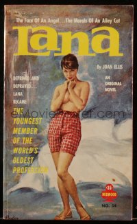 5r1712 LANA signed paperback book 1960 by author Joan Ellis, sexy topless cover art by Paul Rader!