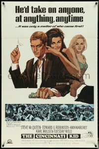 5r0393 CINCINNATI KID 1sh R1970s great art of pro poker player Steve McQueen & sexy Ann-Margret!