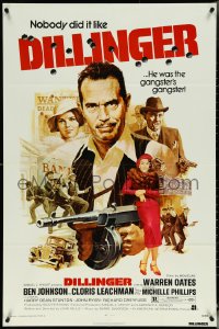 5r0427 DILLINGER 1sh 1973 art of gangster Warren Oates & Cloris Leachman by George Akimoto!