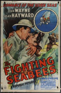 5r0481 FIGHTING SEABEES 1sh 1944 great art of Navy man John Wayne holding sexy Susan Hayward!