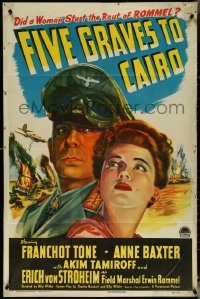 5r0486 FIVE GRAVES TO CAIRO 1sh 1943 Billy Wilder, Nazi Erich von Stroheim, Anne Baxter!