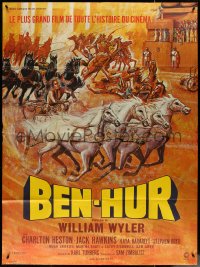 5r0060 BEN-HUR French 1p R1970s Charlton Heston, William Wyler classic religious epic, cool art!