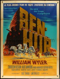 5r0059 BEN-HUR French 1p 1960 art of Charlton Heston in chariot race by Roger Soubie, ultra rare!