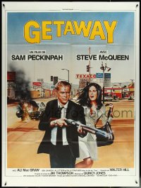 5r0066 GETAWAY French 1p R1985 different Raffin art of Steve McQueen & Ali McGraw, Peckinpah!