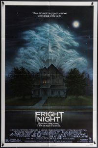 5r0504 FRIGHT NIGHT 1sh 1985 Sarandon, McDowall, best classic horror art by Peter Mueller!