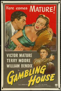 5r0511 GAMBLING HOUSE 1sh 1951 Zamparelli art of Victor Mature lusting after sexy Terry Moore!