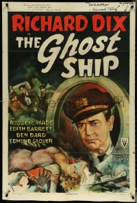 5r0517 GHOST SHIP signed 1sh 1943 by BOTH Tierney AND Wade, art of Captain Richard Dix in porthole!