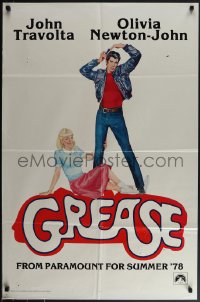 5r0540 GREASE teaser 1sh 1978 Linda Fennimore art of John Travolta & Olivia Newton-John, classic!