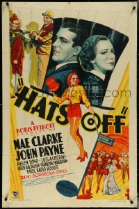 5r0555 HATS OFF 1sh 1936 Mae Clark, John Payne, cool design & art, ultra rare!