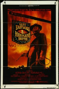 5r0562 HIGH PLAINS DRIFTER 1sh 1973 classic Ron Lesser art of Clint Eastwood holding gun & whip!