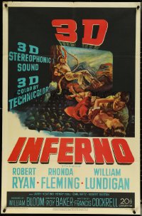 5r0599 INFERNO 3D 1sh 1953 cool image of Robert Ryan & Rhonda Fleming jumping over audience!