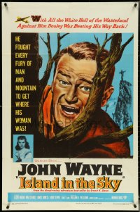 5r0609 ISLAND IN THE SKY 1sh 1953 William Wellman, close up art of big John Wayne in tree!