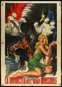 5r0094 INVISIBLE MAN'S REVENGE Italian 1p R1963 H.G. Wells, cool different F. Pick art w/sexy blonde!