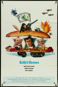 5r0632 KELLY'S HEROES style B 1sh 1970 Clint Eastwood, Savalas, Rickles, & Sutherland in a sandwich!