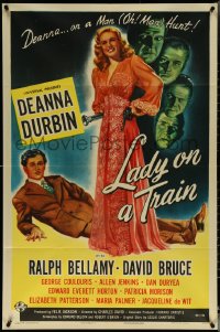 5r0647 LADY ON A TRAIN 1sh 1945 detective Deanna Durbin in pajamas with flashlight on a manhunt!